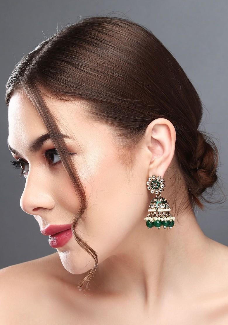Gold Plated Kundan Studded Contemporary Jhumkas