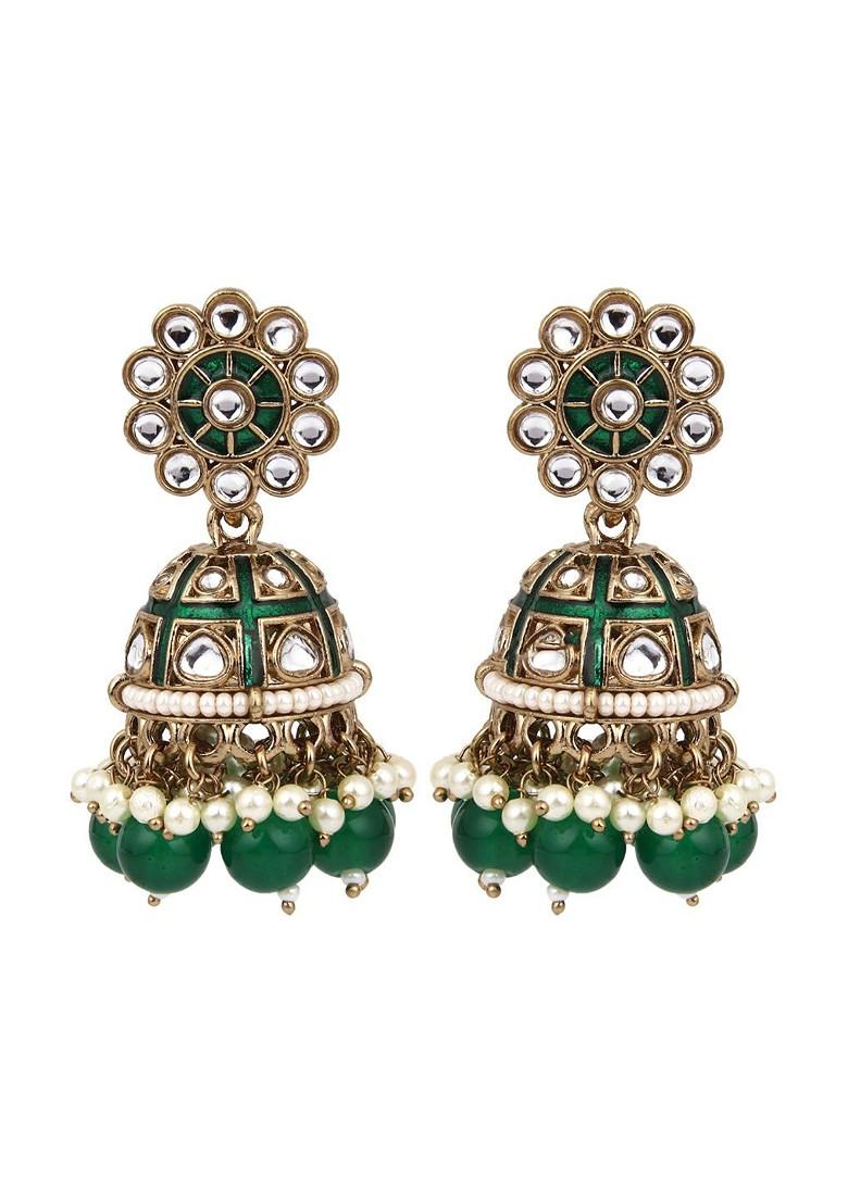 Gold Plated Kundan Studded Contemporary Jhumkas