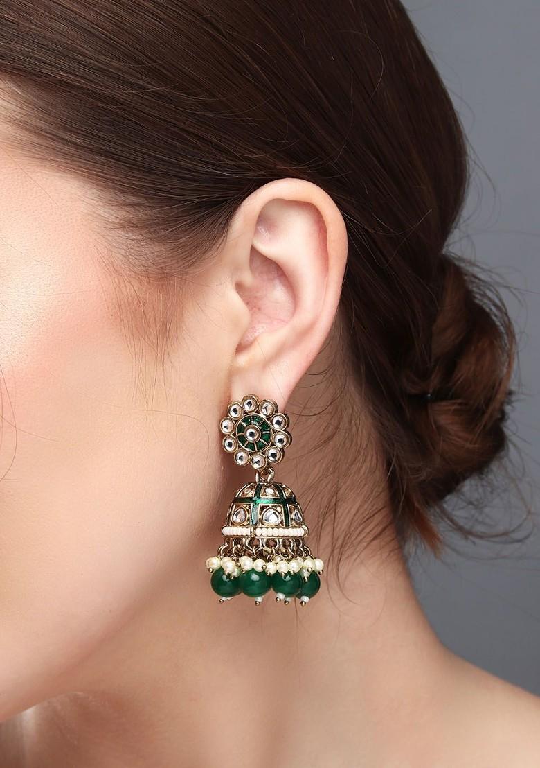 Gold Plated Kundan Studded Contemporary Jhumkas