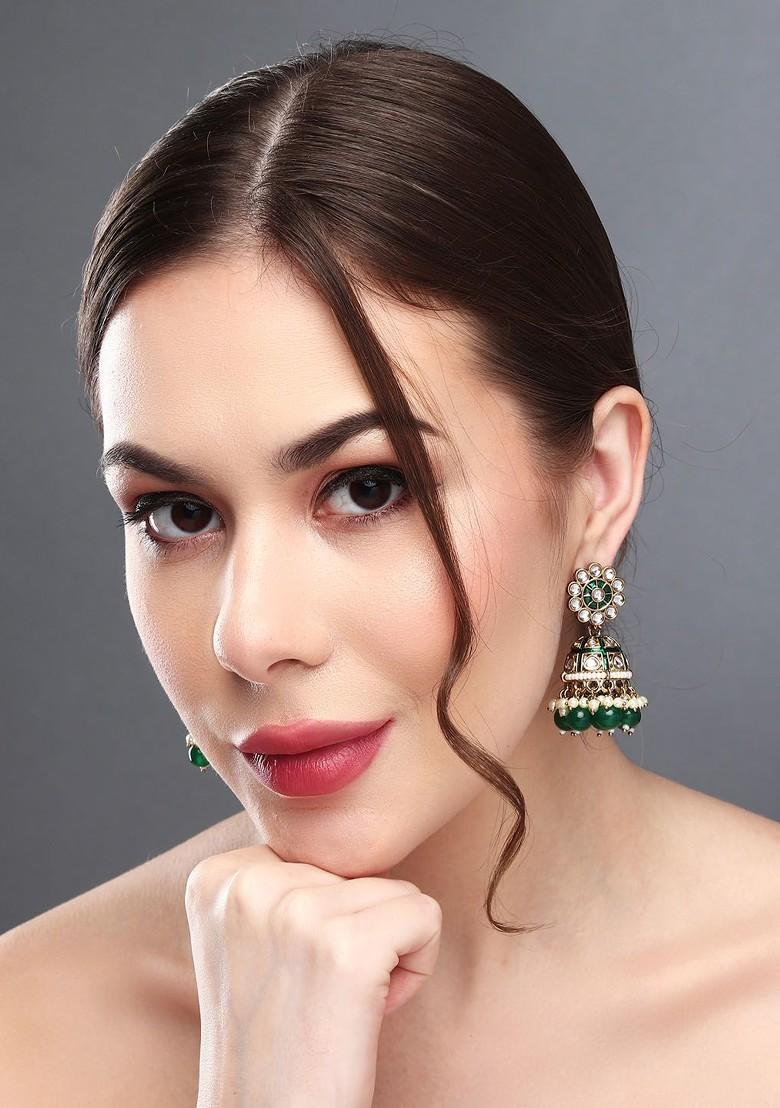 Gold Plated Kundan Studded Contemporary Jhumkas