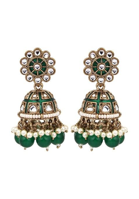 Gold Plated Kundan Studded Contemporary Jhumkas