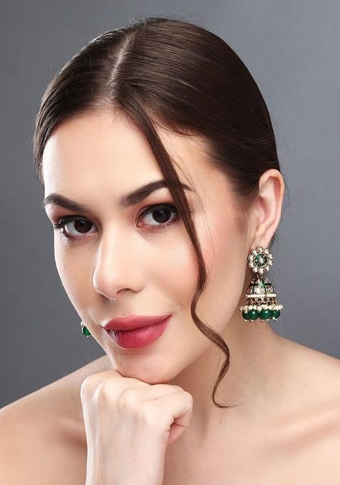 Gold Plated Kundan Studded Contemporary Jhumkas