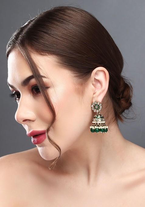 Gold Plated Kundan Studded Contemporary Jhumkas