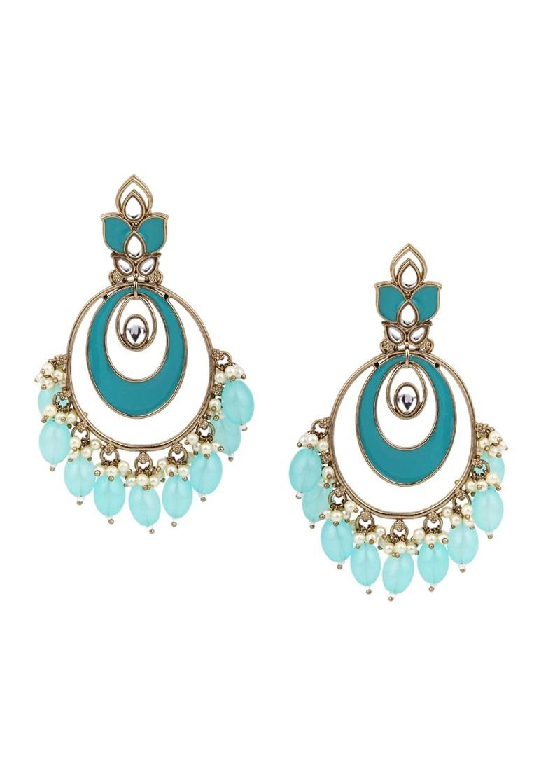 Gold Plated Kundan Studded Contemporary Chandbalis