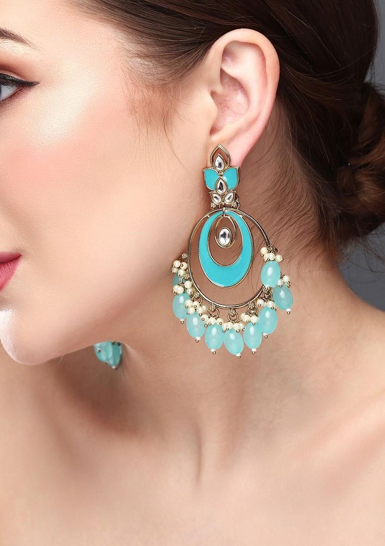 Gold Plated Kundan Studded Contemporary Chandbalis