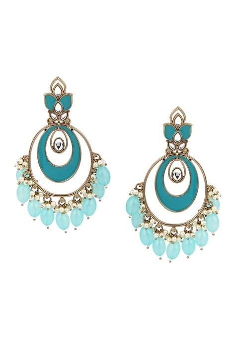 Gold Plated Kundan Studded Contemporary Chandbalis