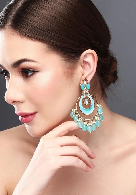 Gold Plated Kundan Studded Contemporary Chandbalis