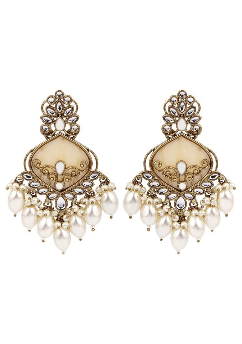 Gold Plated Kundan Studded Contemporary Drop Earrings