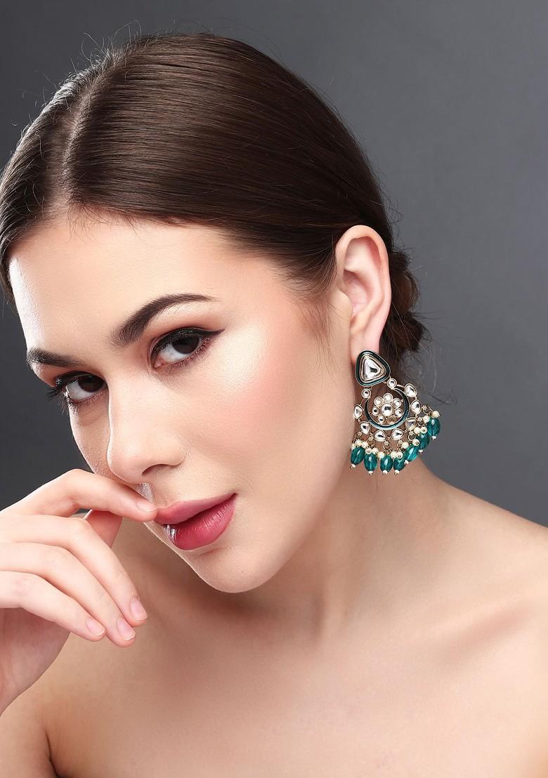 Gold Plated Kundan Studded Contemporary Chandbalis