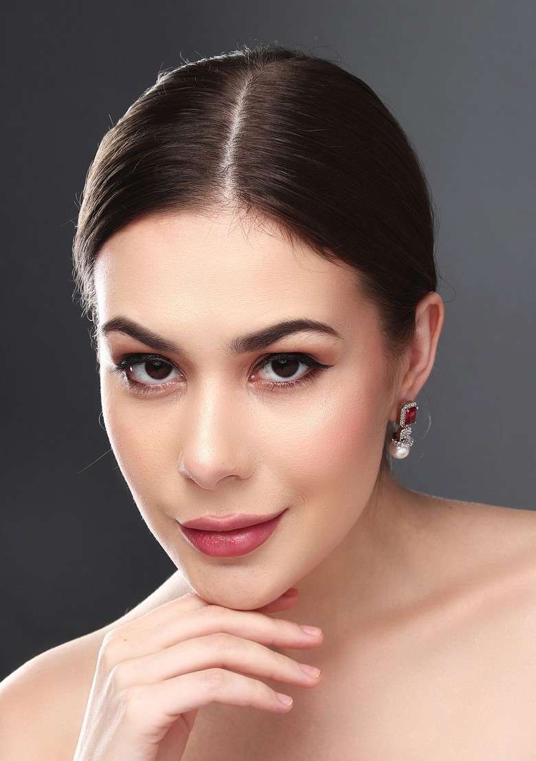 Rhodium Plated Contemporary Cubic Zirconia Studded Earrings - Indya