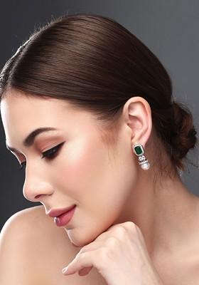 Rhodium Plated Contemporary Cubic Zirconia Studded Earrings