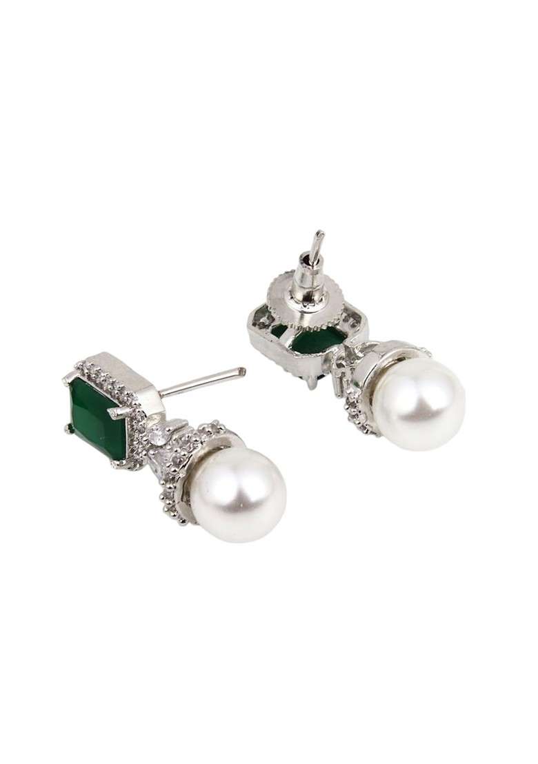 Rhodium Plated Contemporary Cubic Zirconia Studded Earrings - Indya
