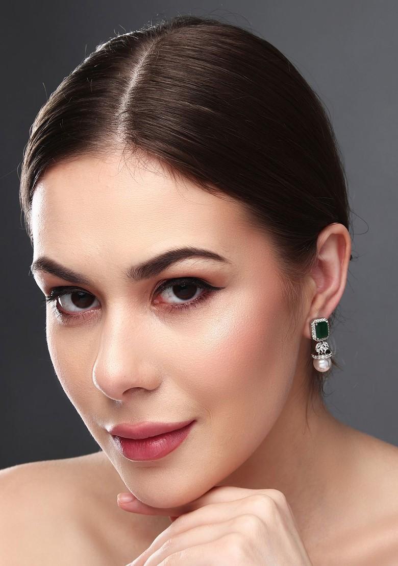 Rhodium Plated Contemporary Cubic Zirconia Studded Earrings