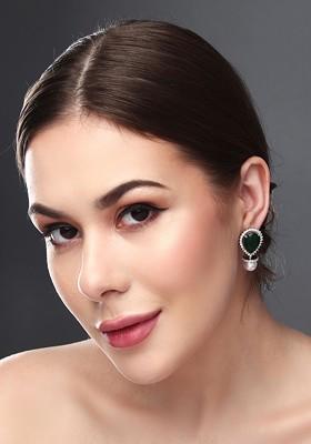 Rhodium Plated Contemporary Cubic Zirconia Studded Earrings