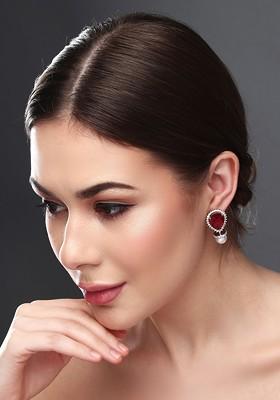 Rhodium Plated Contemporary Cubic Zirconia Studded Earrings