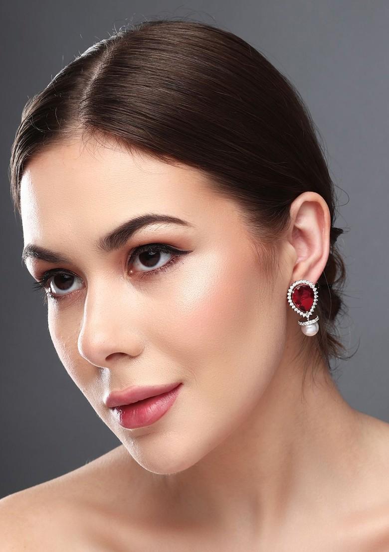 Rhodium Plated Contemporary Cubic Zirconia Studded Earrings