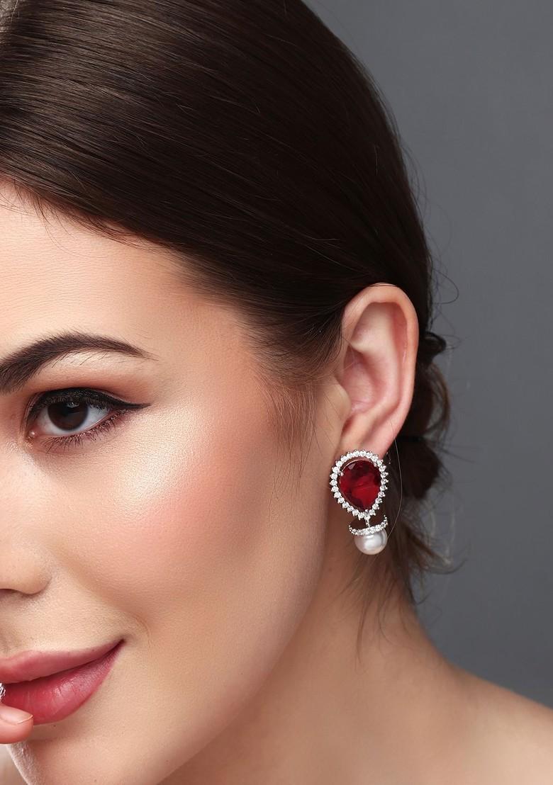 Rhodium Plated Contemporary Cubic Zirconia Studded Earrings