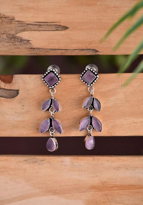 American Diamond Leaf Shaped Drop Earrings