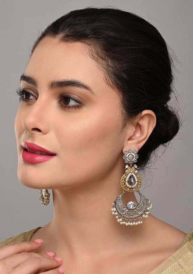 Artificial Stones Studded And Beaded Contemporary Chandbalis