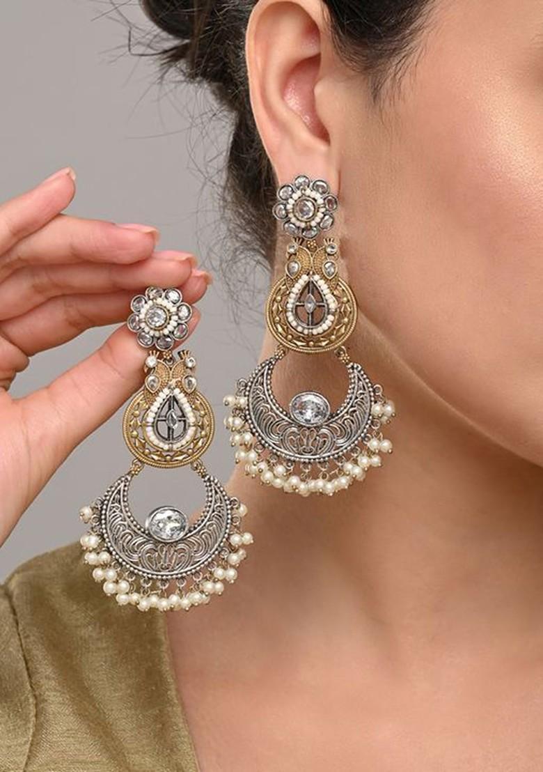 Artificial Stones Studded And Beaded Contemporary Chandbalis
