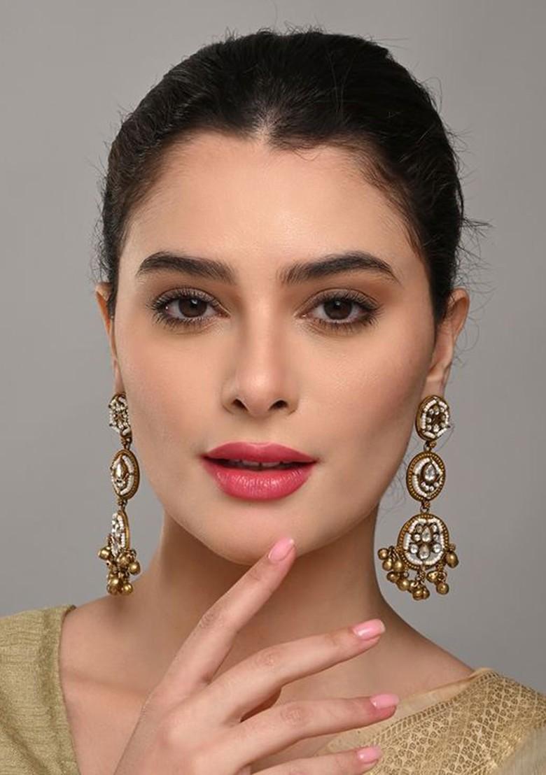 Artificial Beaded Contemporary Shaped Drop Earrings