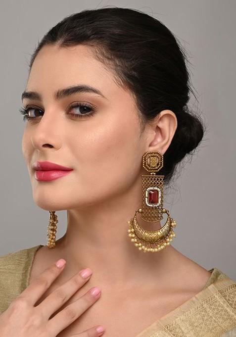 Artificial Stones Studded And Beaded Chandbalis