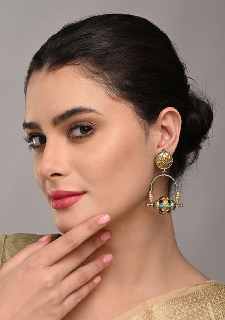 Artificial Stones Studded Contemporary Drop Earrings