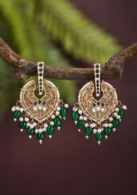Artificial Stones Studded And Beaded Contemporary Drop Earrings