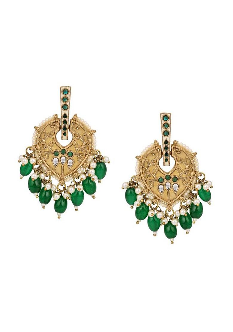 Artificial Stones Studded And Beaded Contemporary Drop Earrings
