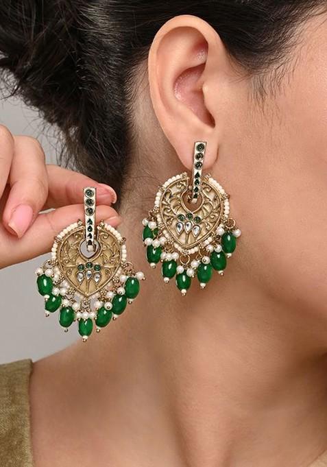 Artificial Stones Studded And Beaded Contemporary Drop Earrings