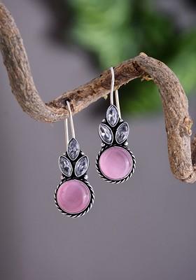 Artificial Stones Studded Contemporary Shaped Drop Earrings