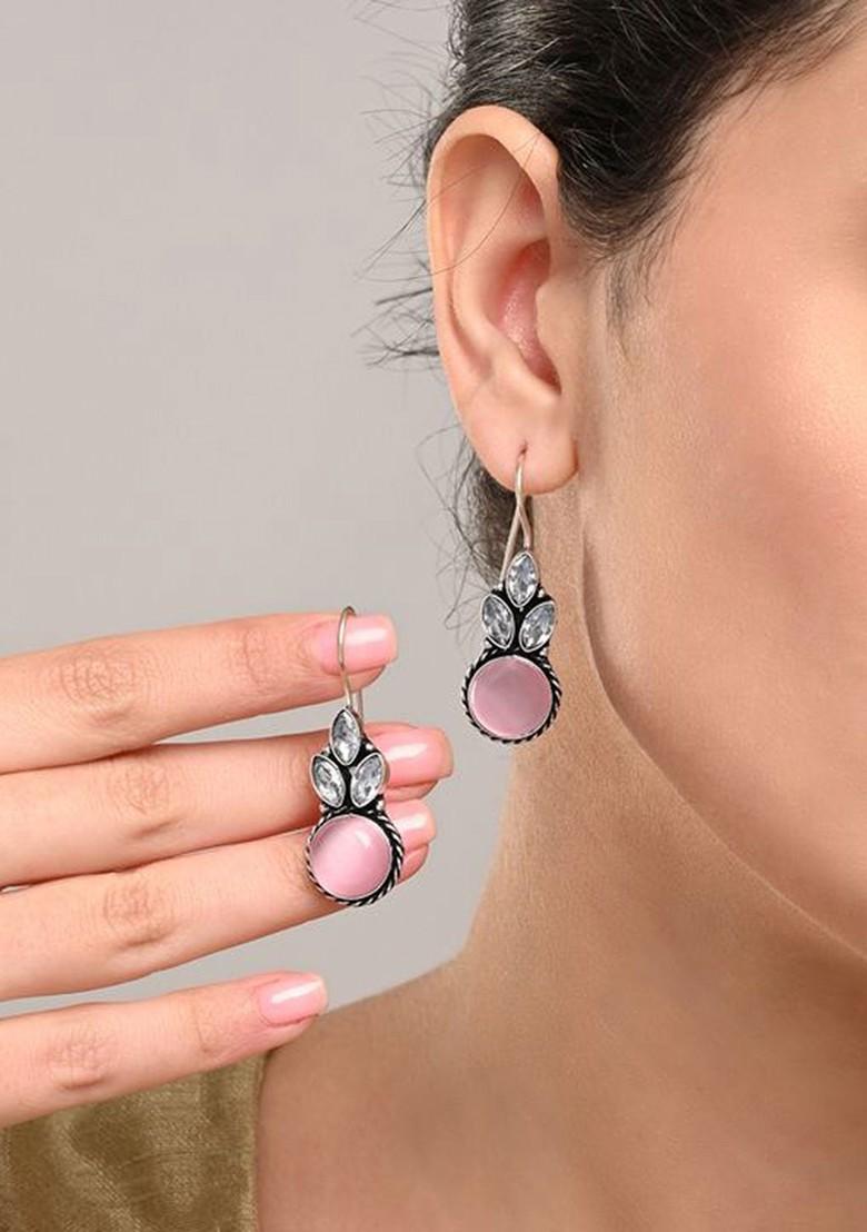 Artificial Stones Studded Contemporary Shaped Drop Earrings - Indya