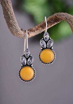 Opulent Elegance American Diamonds Studded Contemporary Shaped Drop Earrings