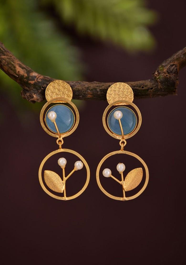 Artificial Stones Studded And Beaded Contemporary Shaped Drop Earrings