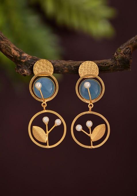 Artificial Stones Studded And Beaded Contemporary Shaped Drop Earrings