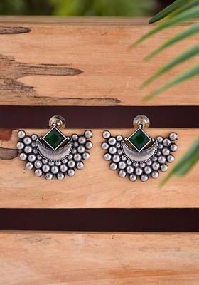 Artificial Stones Studded Contemporary Oxidised Drop Earrings