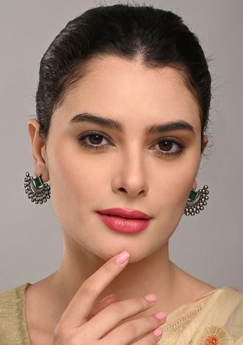 Artificial Stones Studded Contemporary Oxidised Drop Earrings