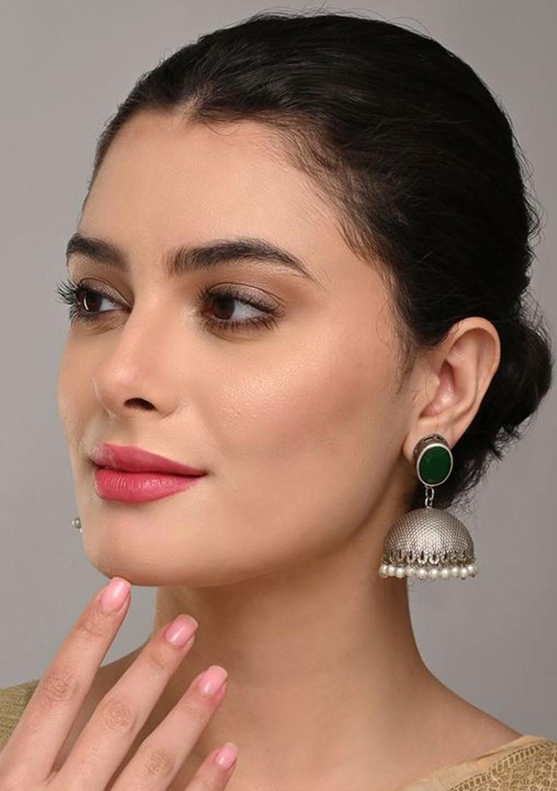 Artificial Beaded And Gemstones Studded Dome Shaped Jhumkas