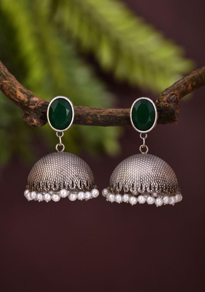 Artificial Beaded And Gemstones Studded Dome Shaped Jhumkas