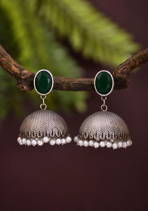 Artificial Beaded And Gemstones Studded Dome Shaped Jhumkas