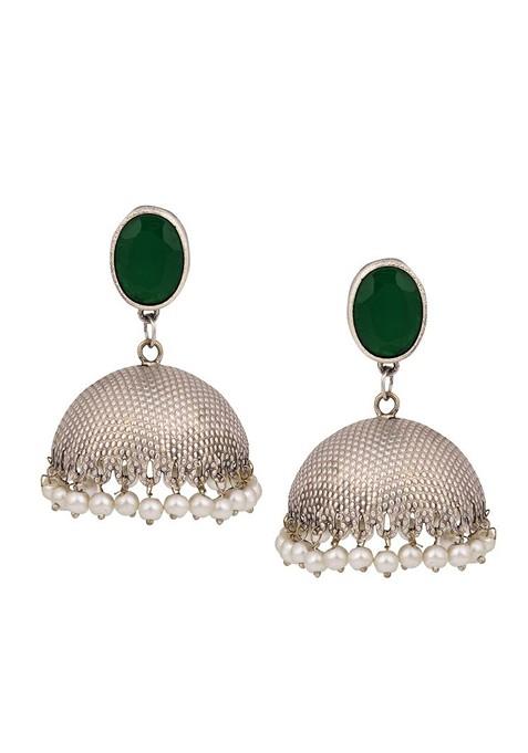 Artificial Beaded And Gemstones Studded Dome Shaped Jhumkas