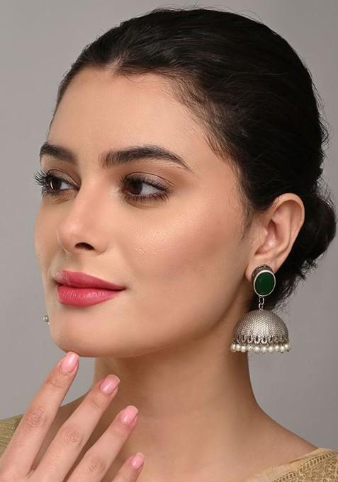 Artificial Beaded And Gemstones Studded Dome Shaped Jhumkas