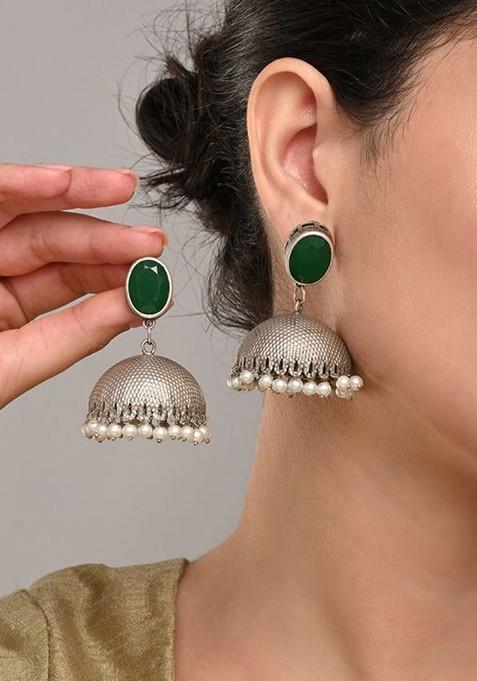 Artificial Beaded And Gemstones Studded Dome Shaped Jhumkas