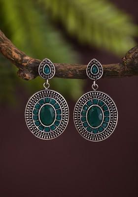 Artificial Stones Studded Contemporary Shaped Drop Earrings