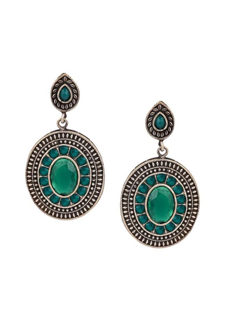 Artificial Stones Studded Contemporary Shaped Drop Earrings