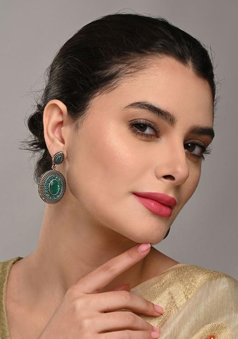 Artificial Stones Studded Contemporary Shaped Drop Earrings