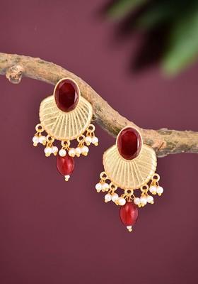 Artificial Stones Studded And Beaded Contemporary Drop Earrings