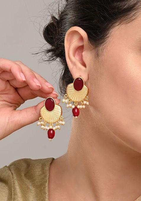 Artificial Stones Studded And Beaded Contemporary Drop Earrings