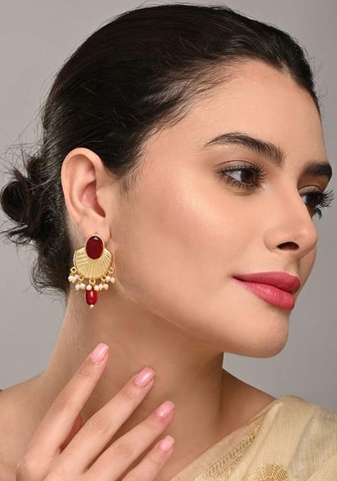 Artificial Stones Studded And Beaded Contemporary Drop Earrings