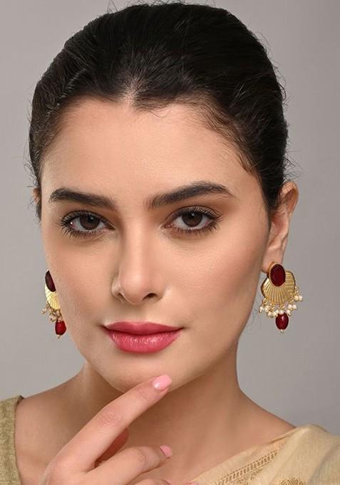 Artificial Stones Studded And Beaded Contemporary Drop Earrings